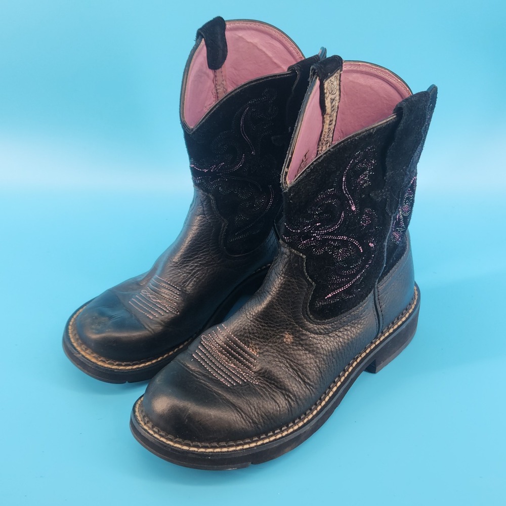 Ariat Fatbaby II 10004729 Women's 7.5 B Black Leather Pink Cowgirl Boots